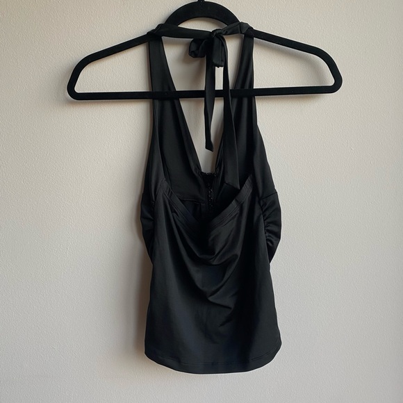 Gorgeous Black Halter Top with Rhinestone and Rushing Detail - Picture 3 of 4